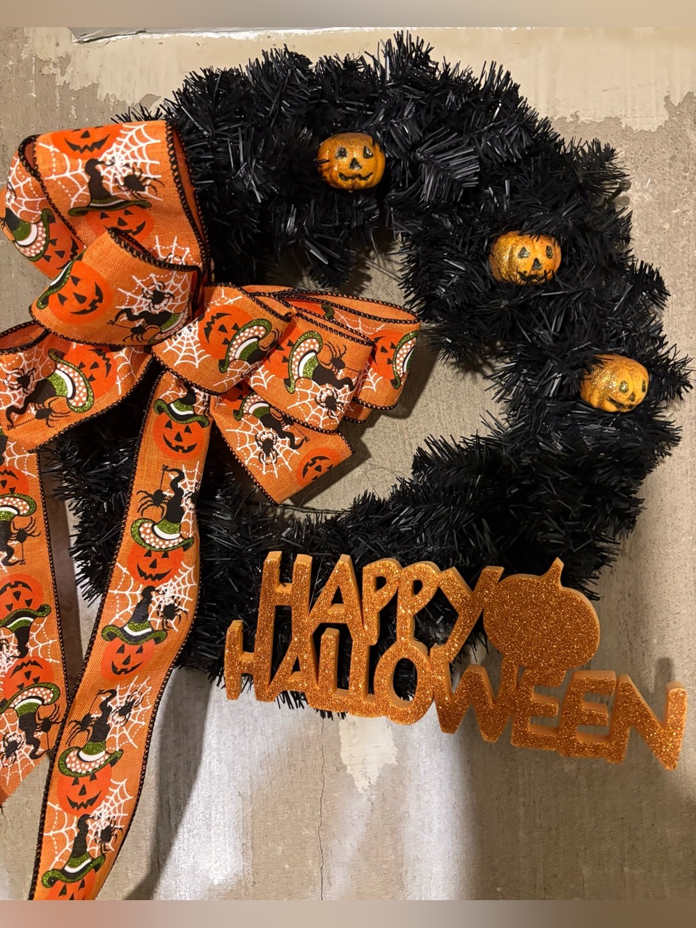 Halloween Black & Orange Wreath with Pumpkin Bow